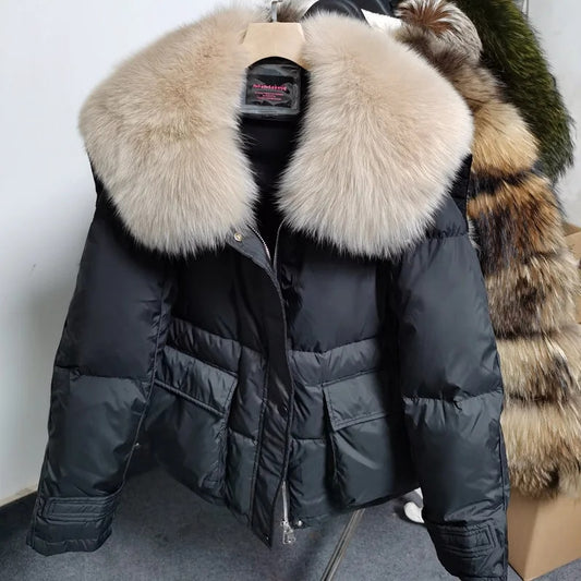 Losse Duck Down Real Fox Fur Collar  Parka Puffer Coats