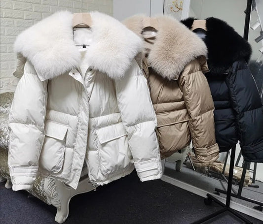 Losse Duck Down Real Fox Fur Collar Parka Puffer Coats