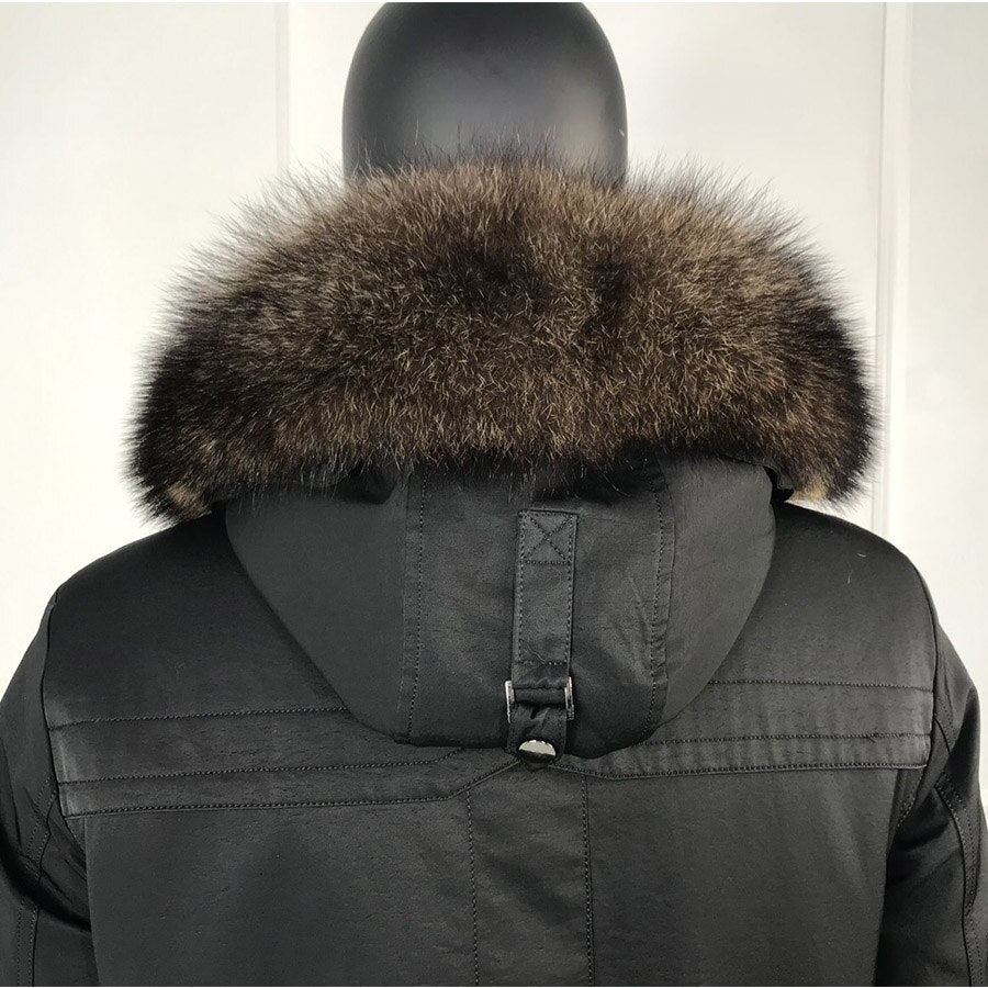 Black/Navy Real Fox Fur Parka Real Rabbit Fur Removable Lining Coats