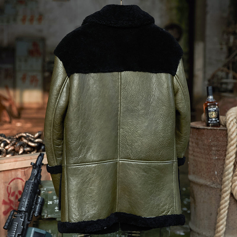 Genuine Leather Real Shearling Fur Lining/Trim/Shoulders/Pockets Mid Coat