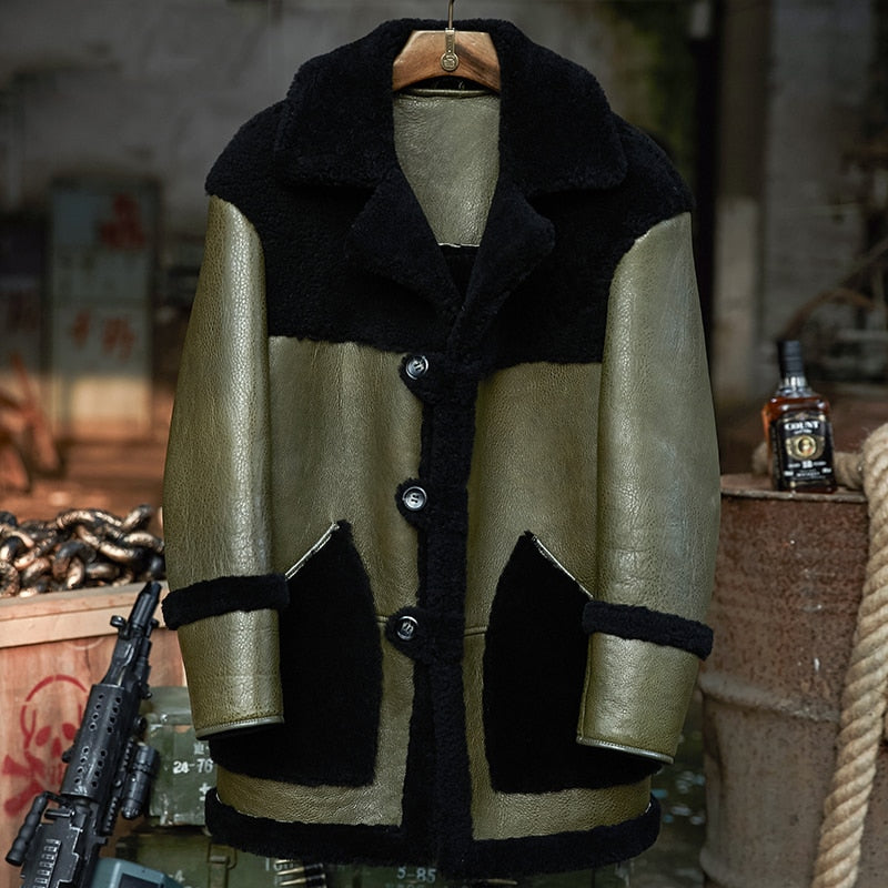 Genuine Leather Real Shearling Fur Lining/Trim/Shoulders/Pockets Mid Coat
