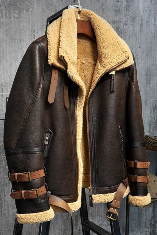 Australia Sherling Fur Short Leather Aviator Coat