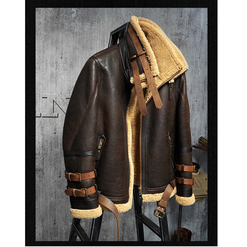 Australia Sherling Fur Short Leather Aviator Coat