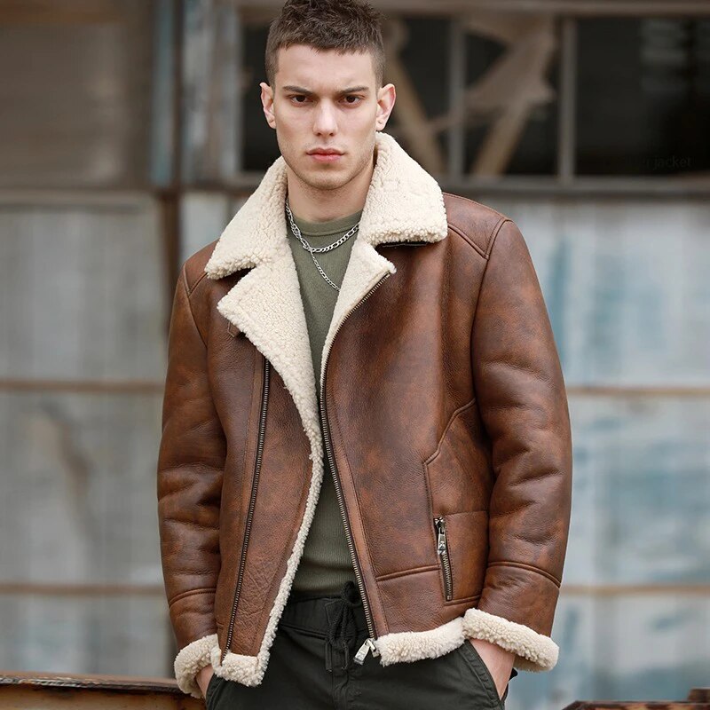 Genuine Leather Moto Jacket Real Shearling