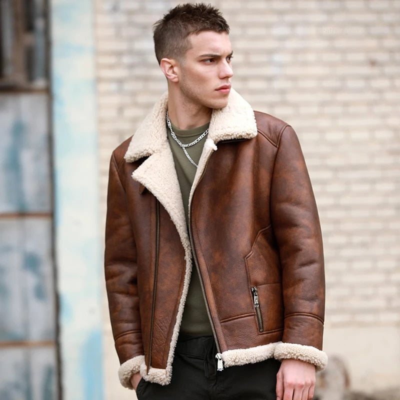 Genuine Leather Moto Jacket Real Shearling