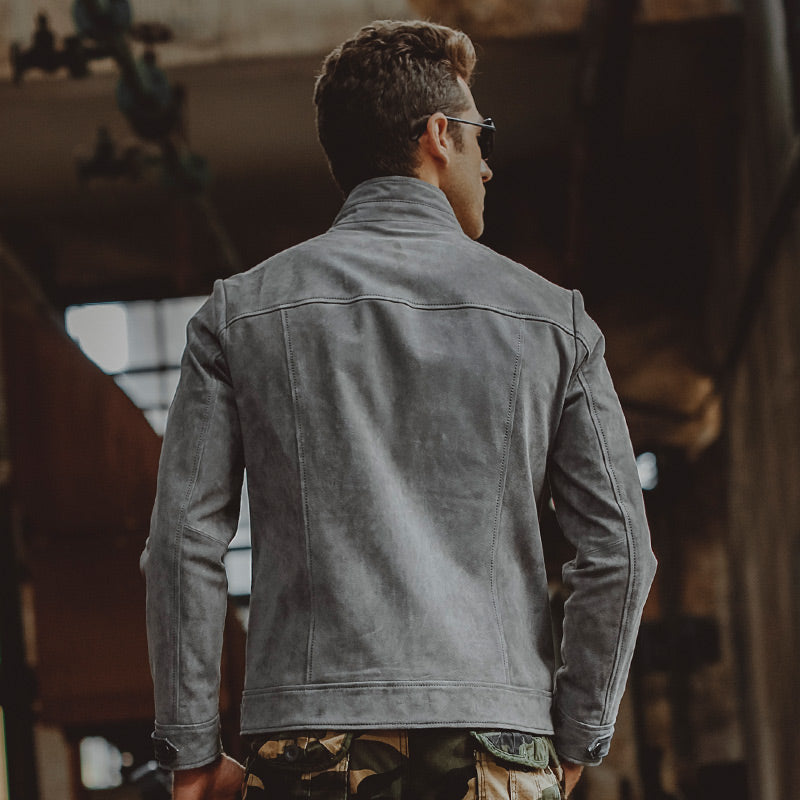 Gray Genuine Leather Jacket