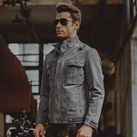Gray Genuine Leather Jacket