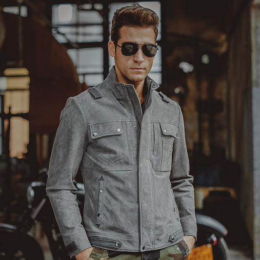 Gray Genuine Leather Jacket
