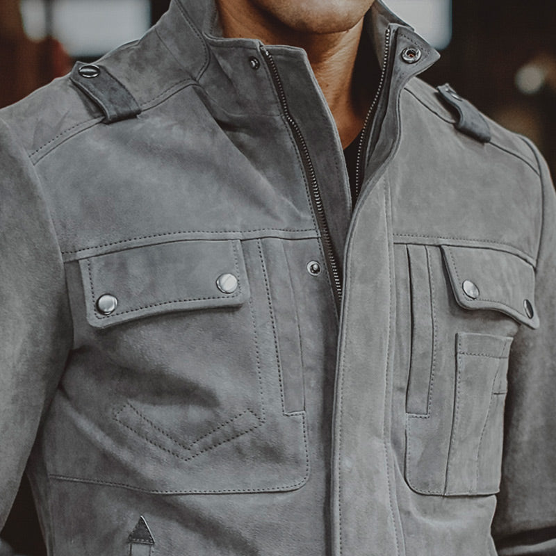 Gray Genuine Leather Jacket
