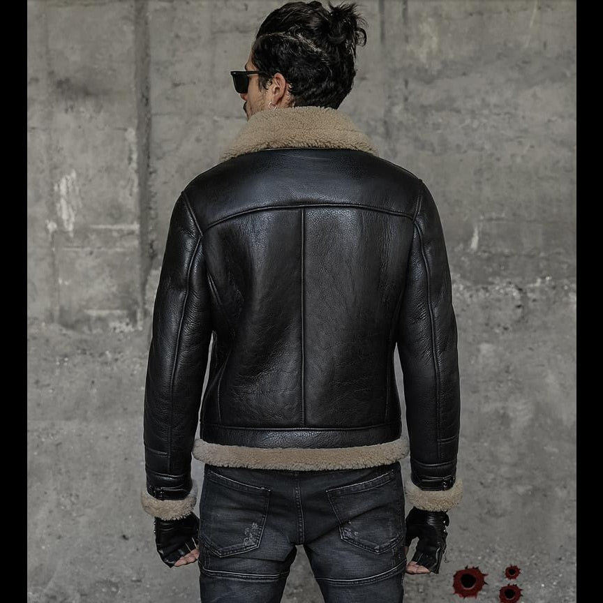 Genuine Leather With Shearling Fur Lining and Trim Aviator Jackets