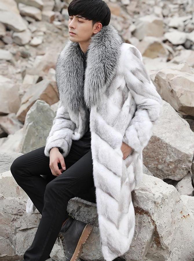 White Mink Fur Thick Real Fox Fur Collar Long Coats