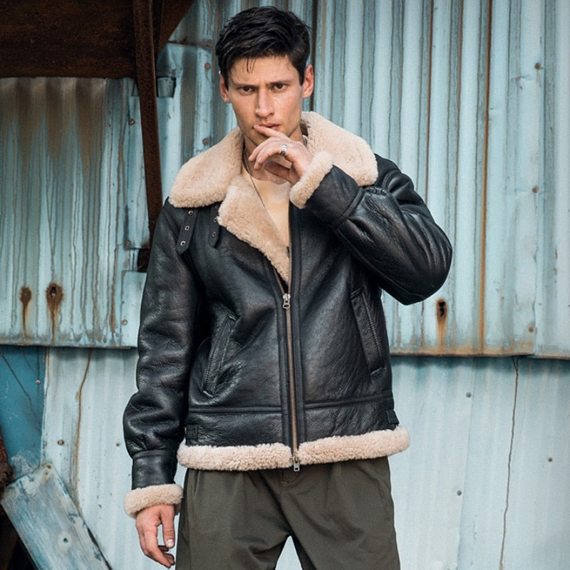 Genuine Leather Coats Shearling Lining Bombers