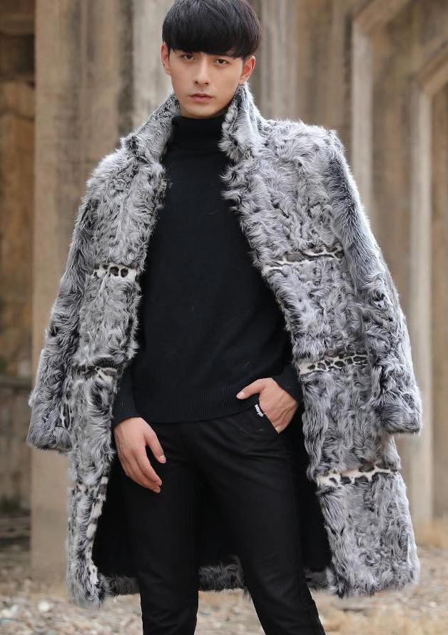 Real Sheep Fur Leopard Stripe Print Overcoat
