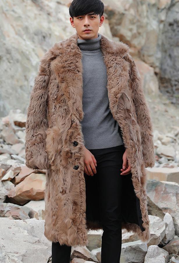 Brown Real Sheep Fur Turn-down Collar Coats
