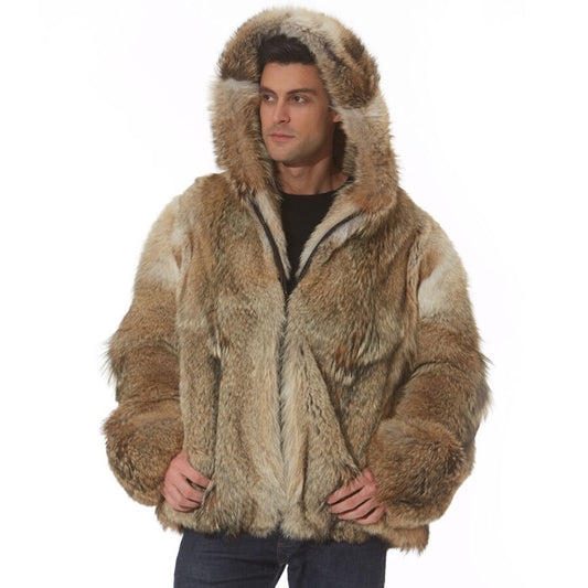 Real Coyote Hooded Coat