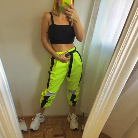Neon Mesh Patchwork High Waist Harem Pants