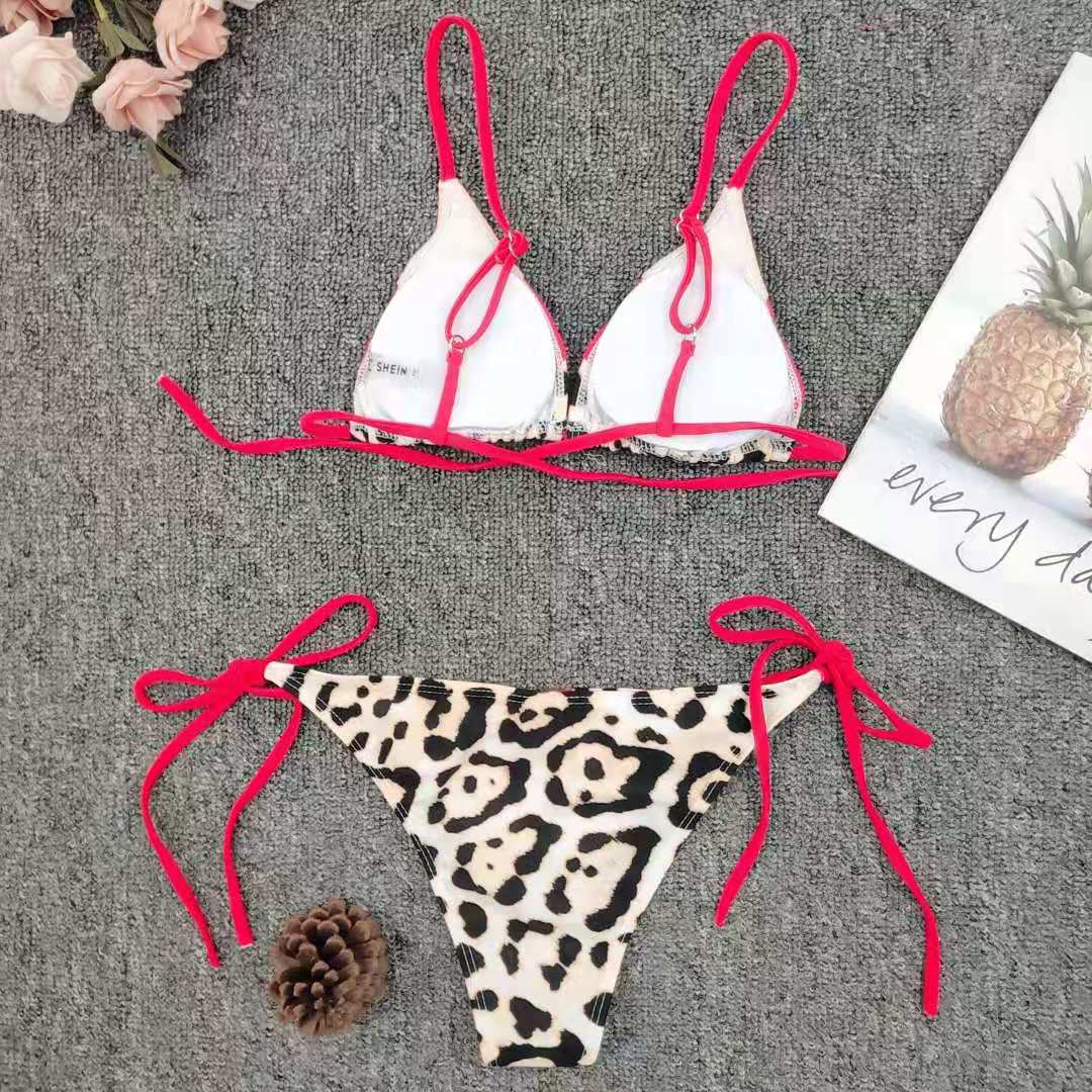 Triangle Patchwork Leopard Print Padded Bikini Set