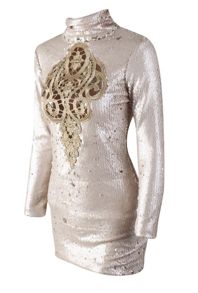 Sequin High Neck Hollow Out Mini Dress