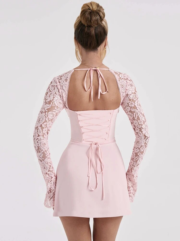 Lace Sheer Long Sleeve Mini Dresses