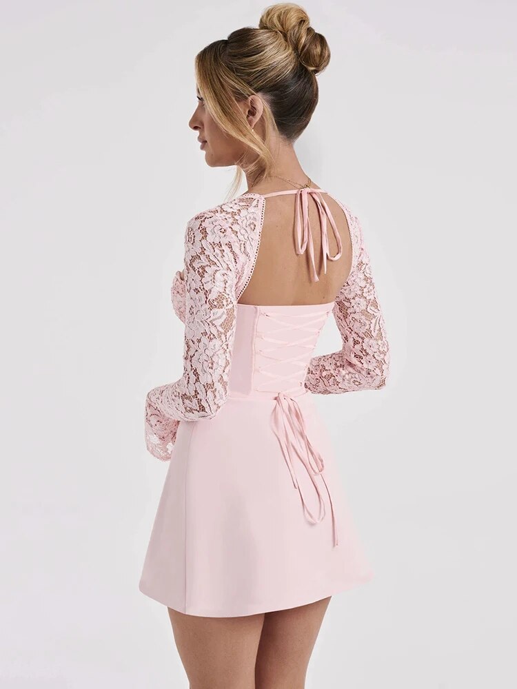 Lace Sheer Long Sleeve Mini Dresses