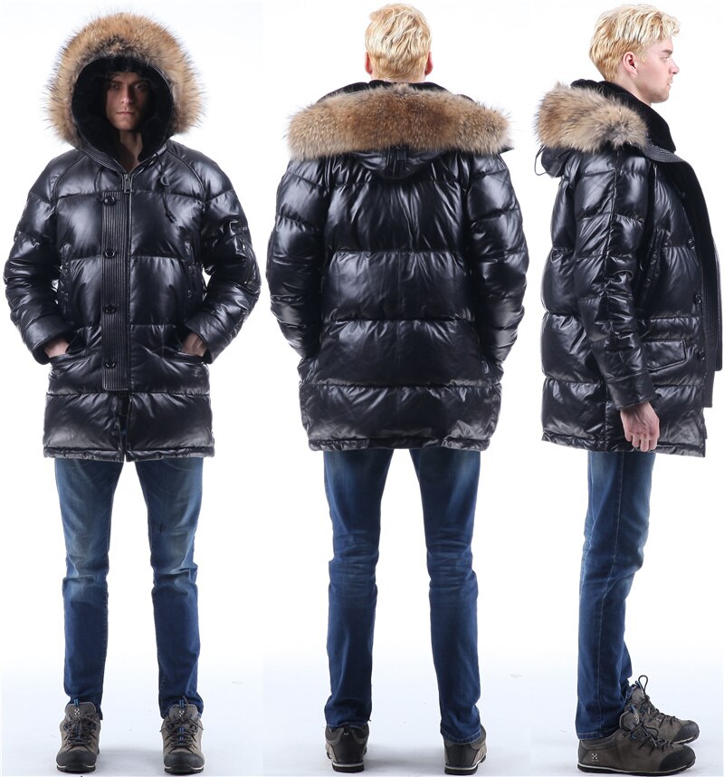 Genuine LEATHER DUCK DOWN Real FUR PARKA COAT