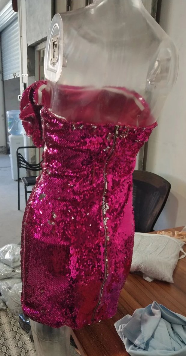 Rose Sequin Bow Sleeveless Bodycon Mini Dress