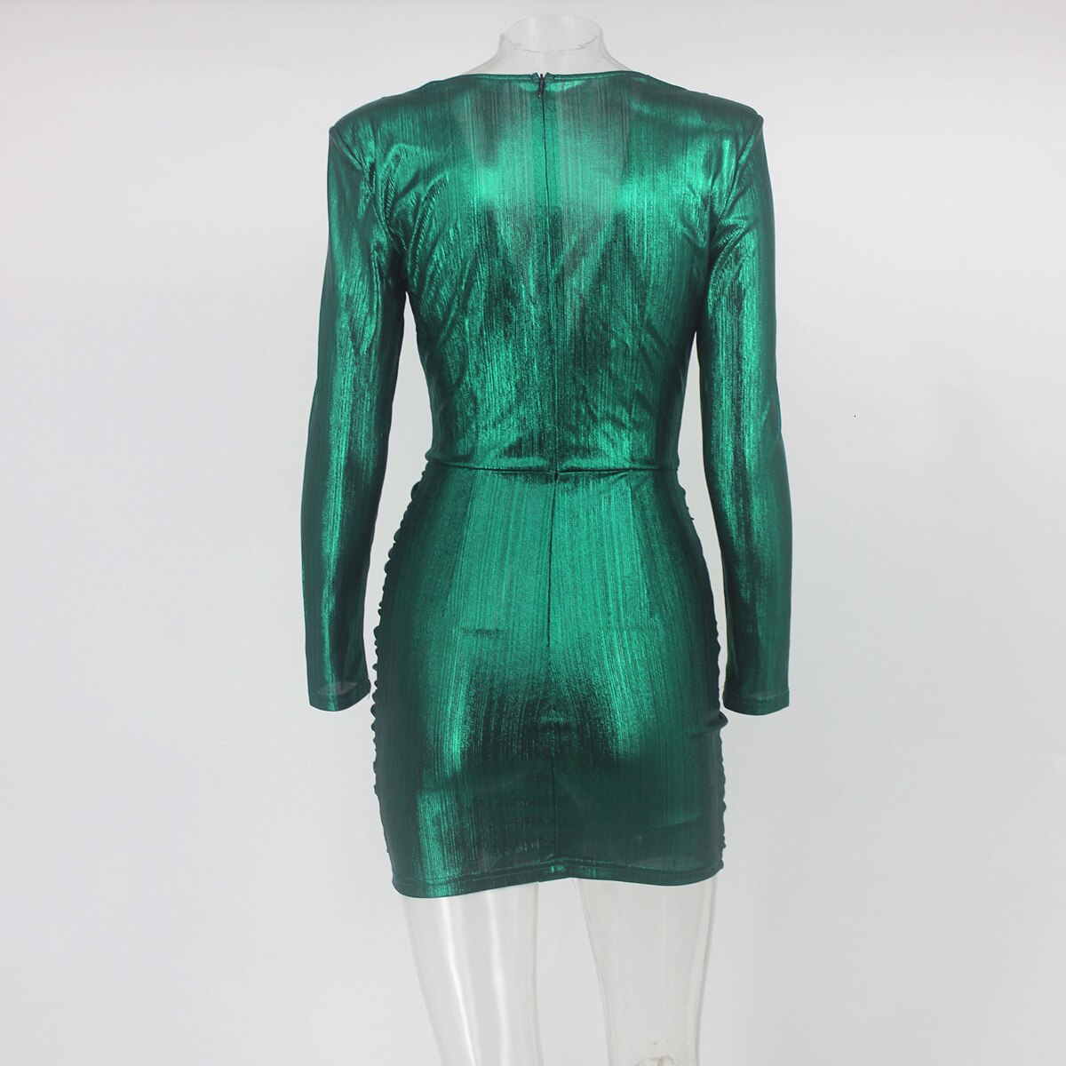 Vintage Shiny Pleated Deep V Bodycon Mini Dresses