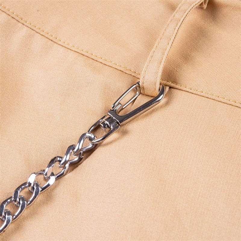 Hollow Cut Out Thigh Strap Cargo Loose Chain Pants