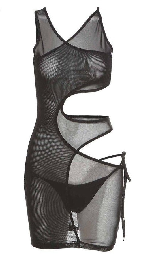 Mesh Hollow Side Bodycon Mini Dresses