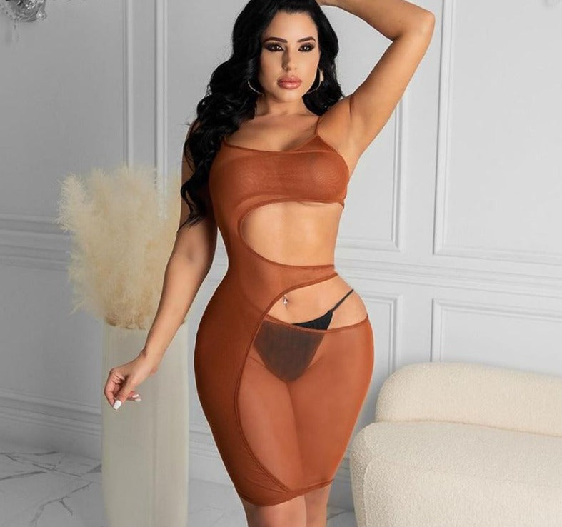 Mesh Hollow Side Bodycon Mini Dresses