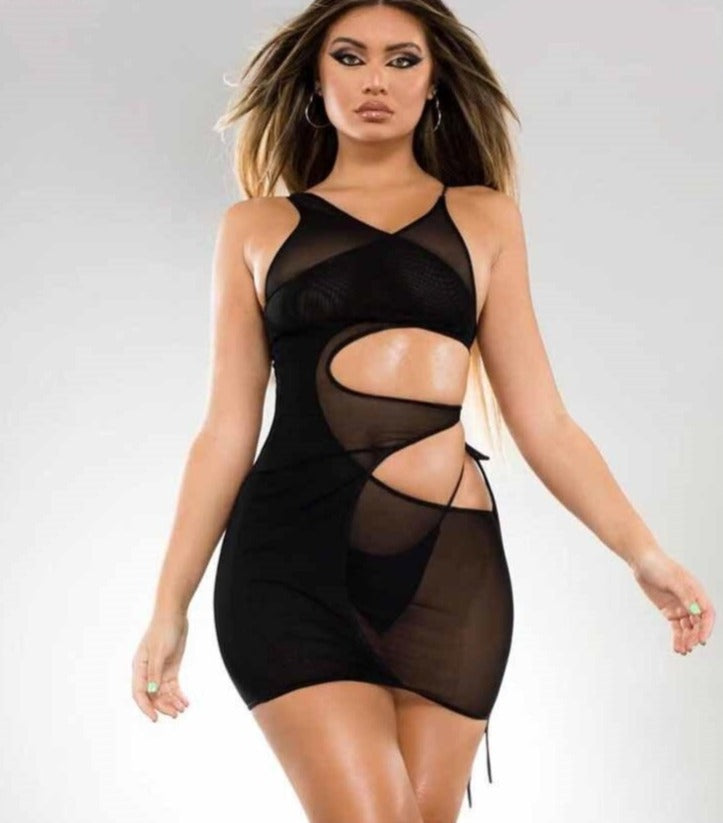 Mesh Hollow Side Bodycon Mini Dresses