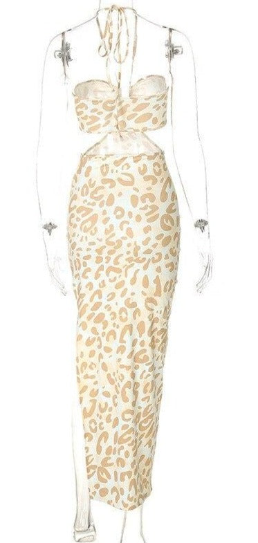 Leopard Vintage Halter Maxi Dress