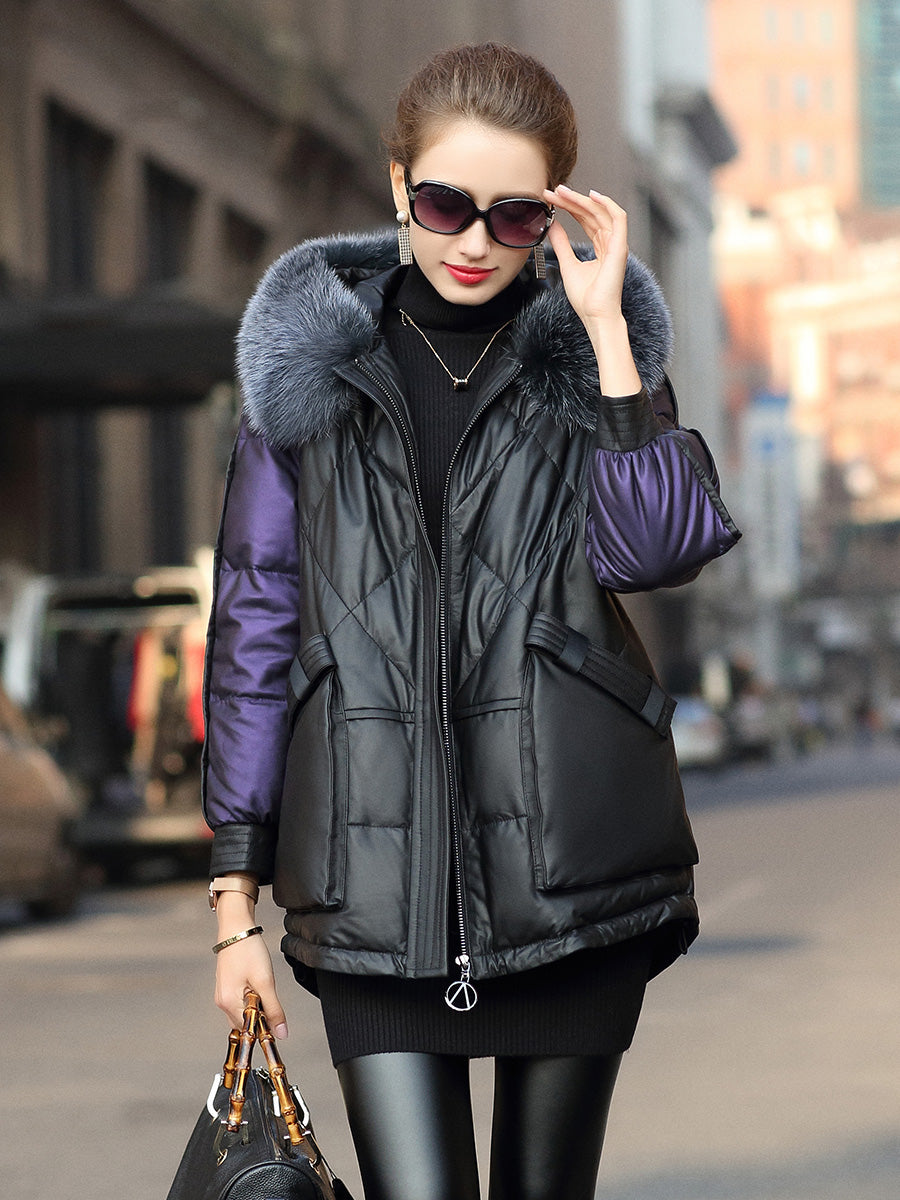 Genuine Leather Jacket Duck Down Puffer