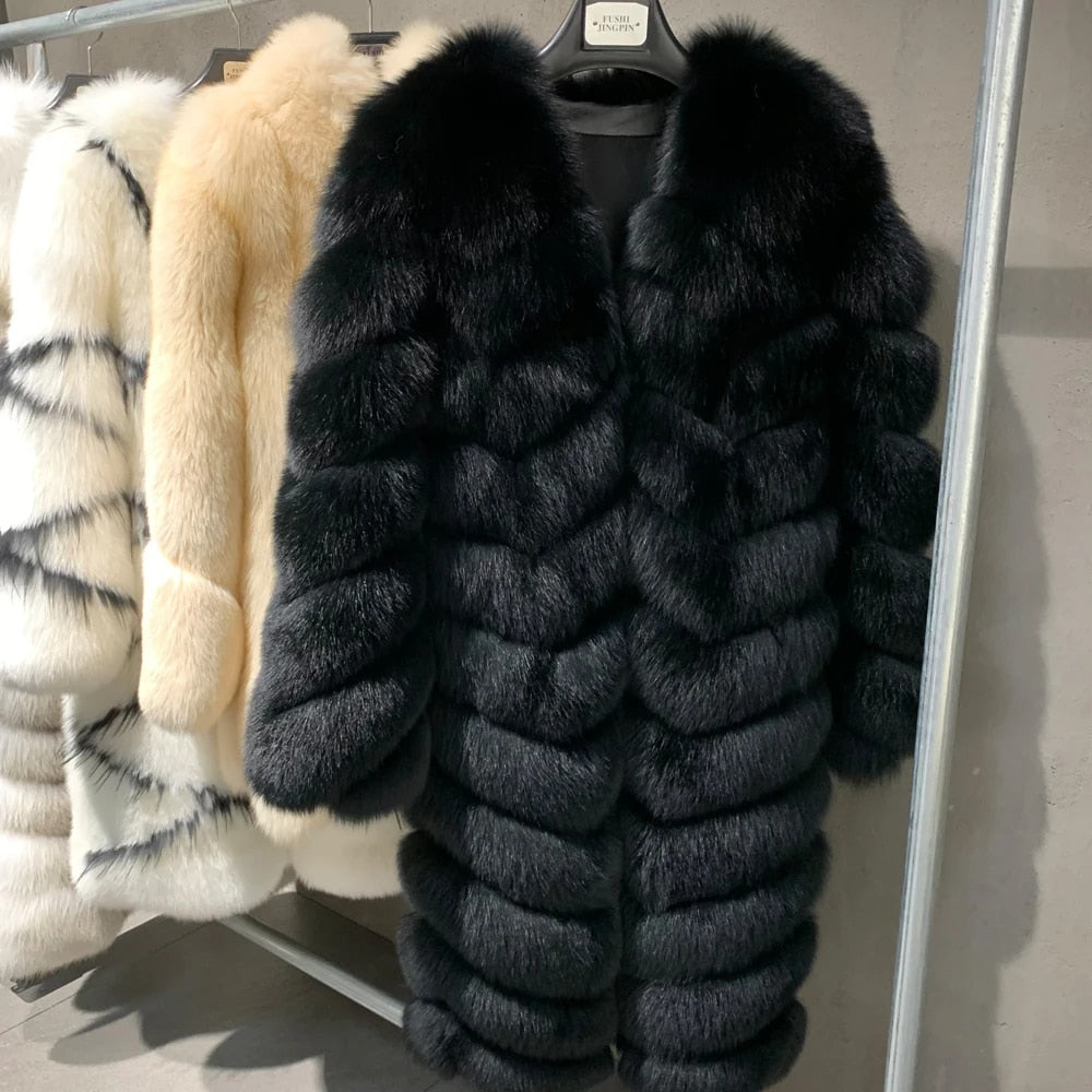 Long Pattern Natural Real Fox Fur Coats