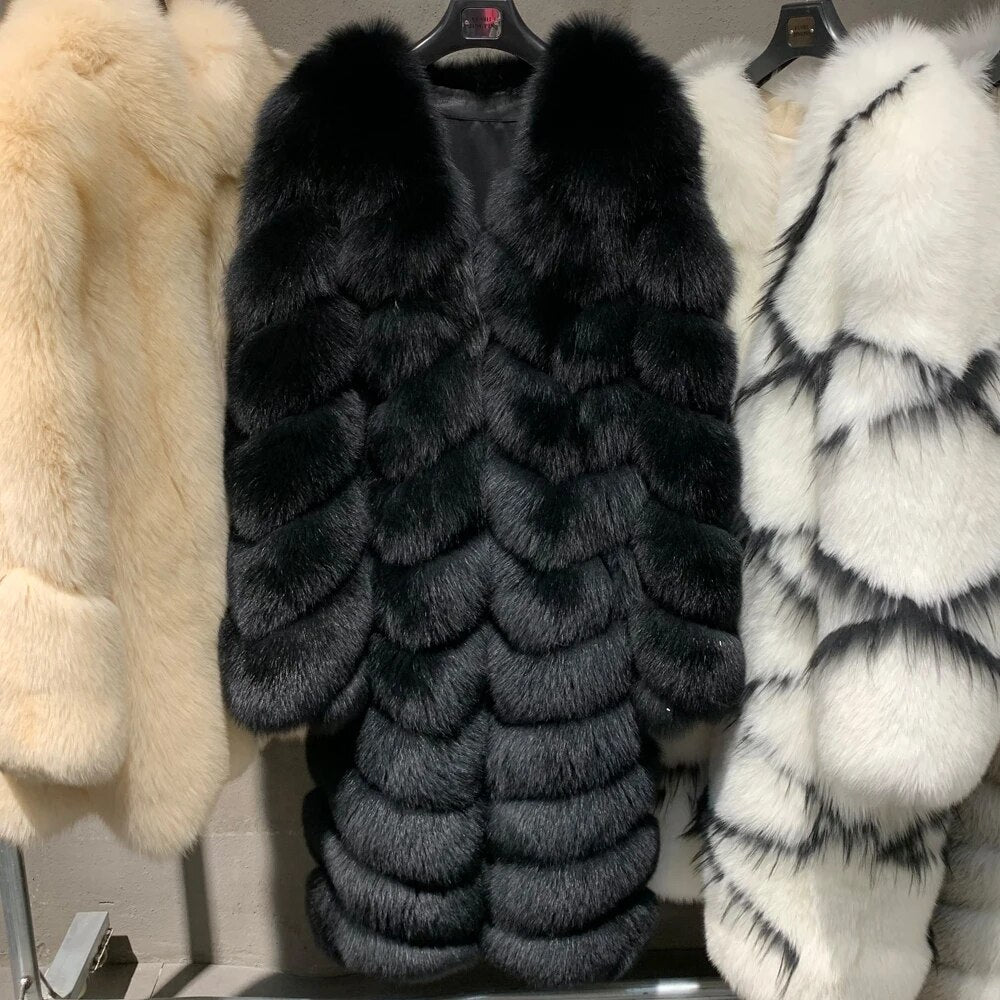 Long Pattern Natural Real Fox Fur Coats