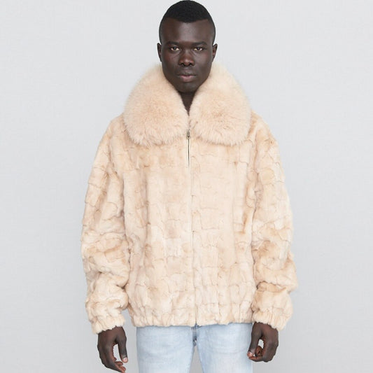 Real Mink Fur Bomber Fox Fur Collar
