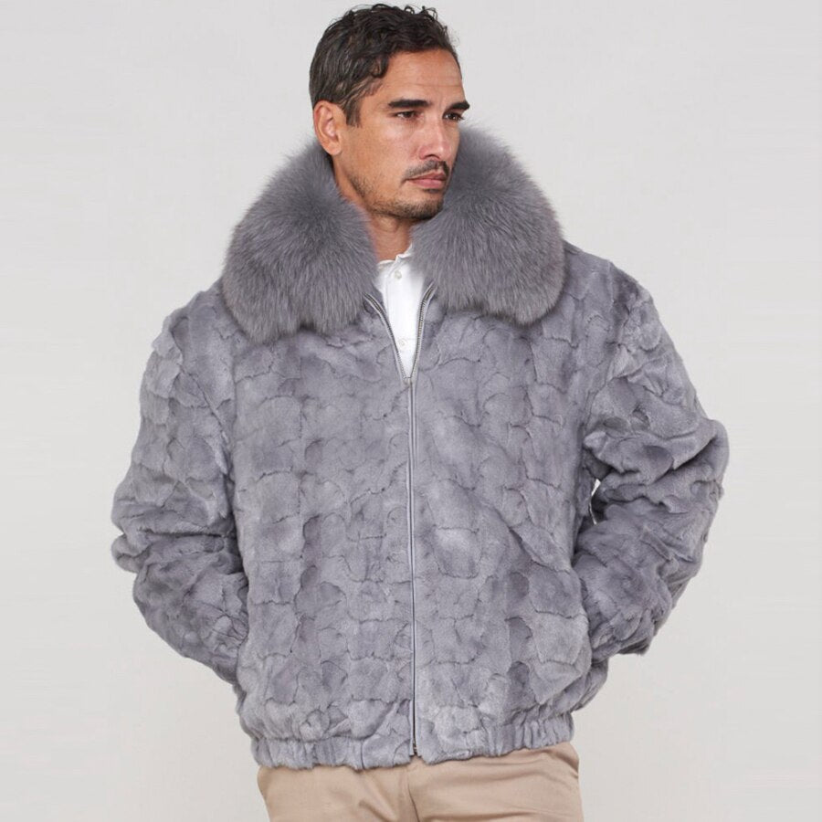 Real Mink Fur Bomber Fox Fur Collar