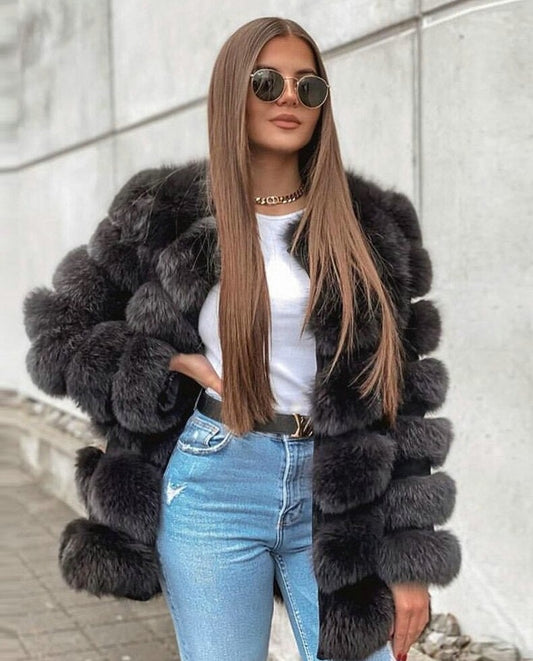 Real Fox Fur O-neck Overcoats