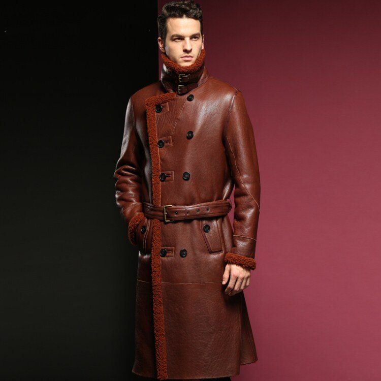 Genuine Leather Sherling Fur Double Breasted Long Coats