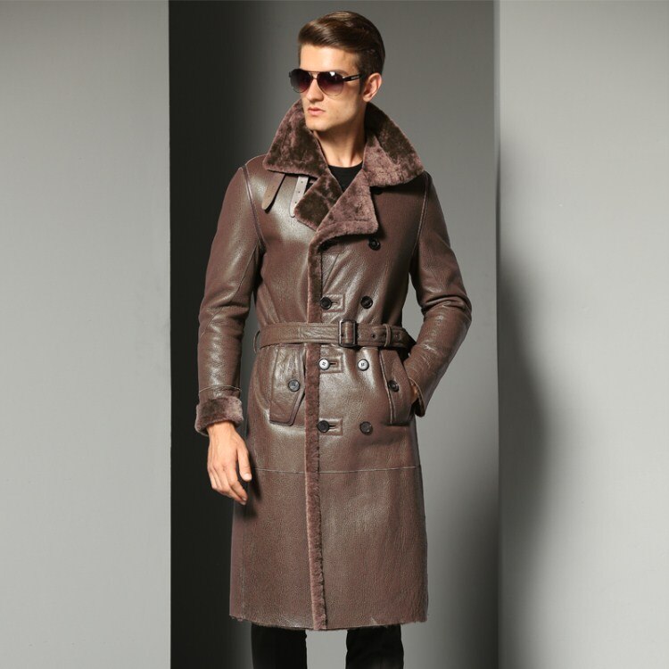 Genuine Leather Sherling Fur Double Breasted Long Coats