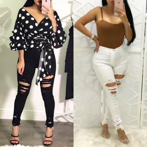 Black/White Multi Ripped Pencil Stretch High Waist Skinny Jeans