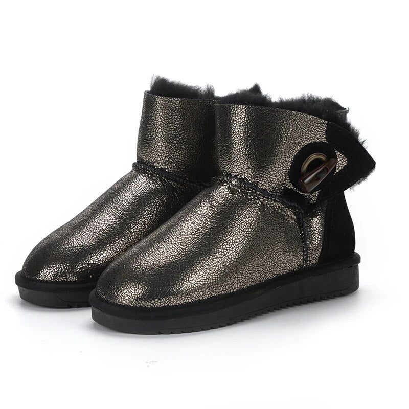 Genuine Leather Real Fur Ankle Boots