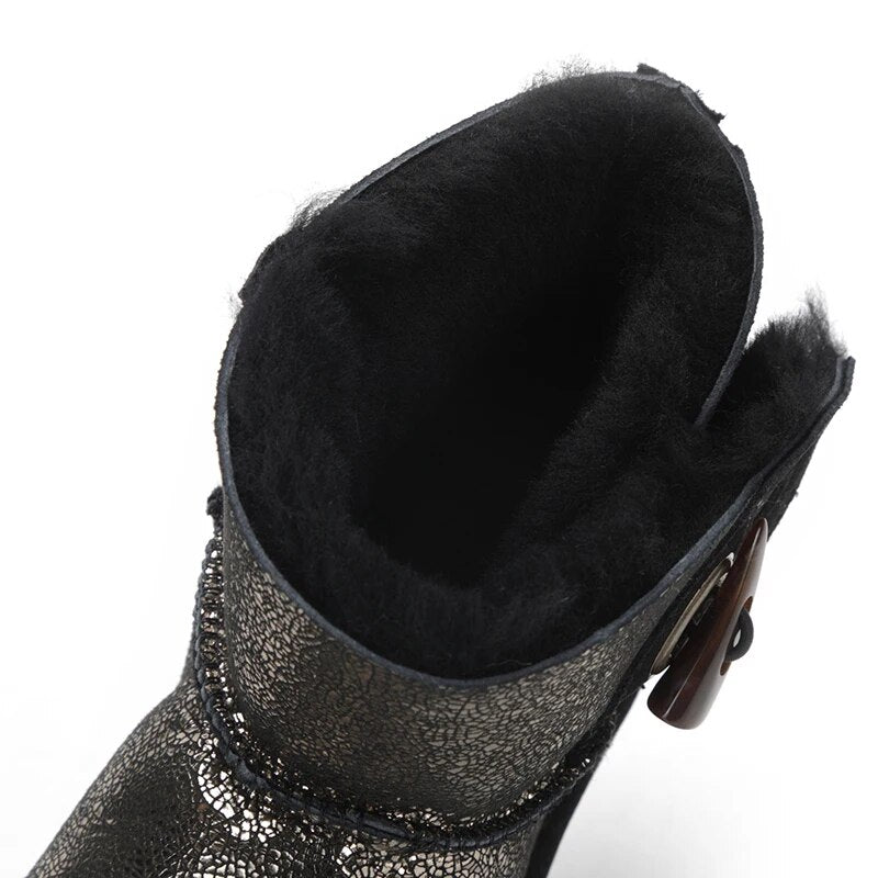 Genuine Leather Real Fur Ankle Boots