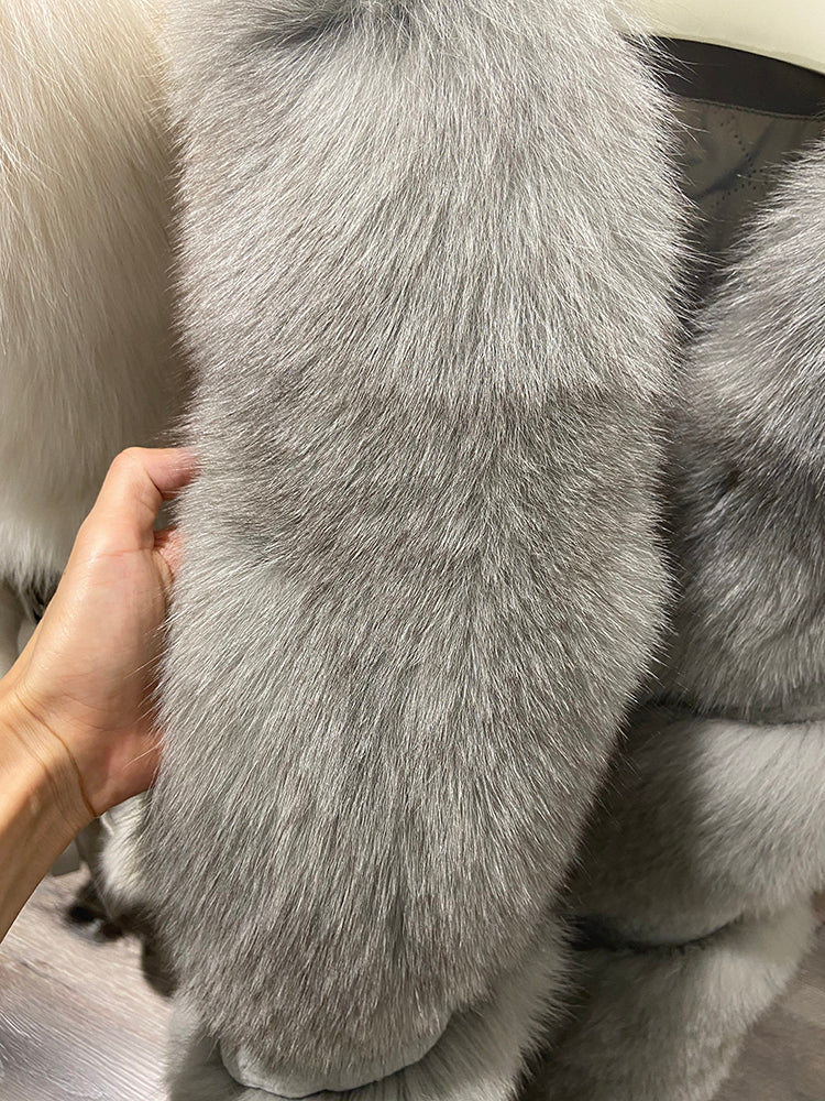 Pattern Fur Turn-Down Collar Coats