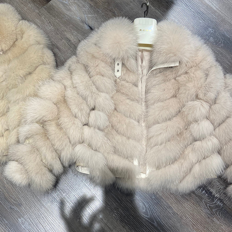 Pattern Fur Turn-Down Collar Coats