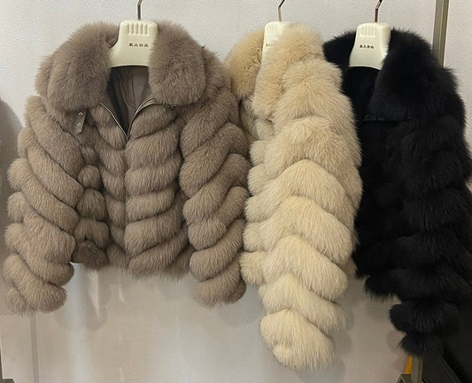 Pattern Fur Turn-Down Collar Coats