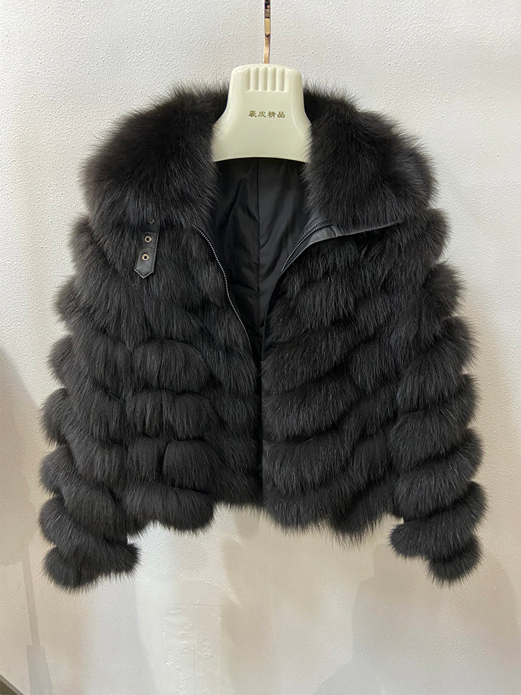 Pattern Fur Turn-Down Collar Coats