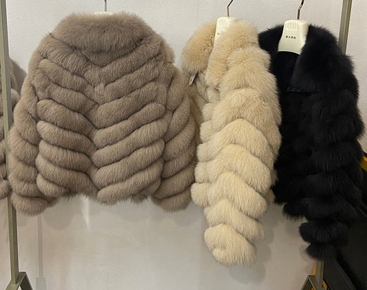 Pattern Fur Turn-Down Collar Coats
