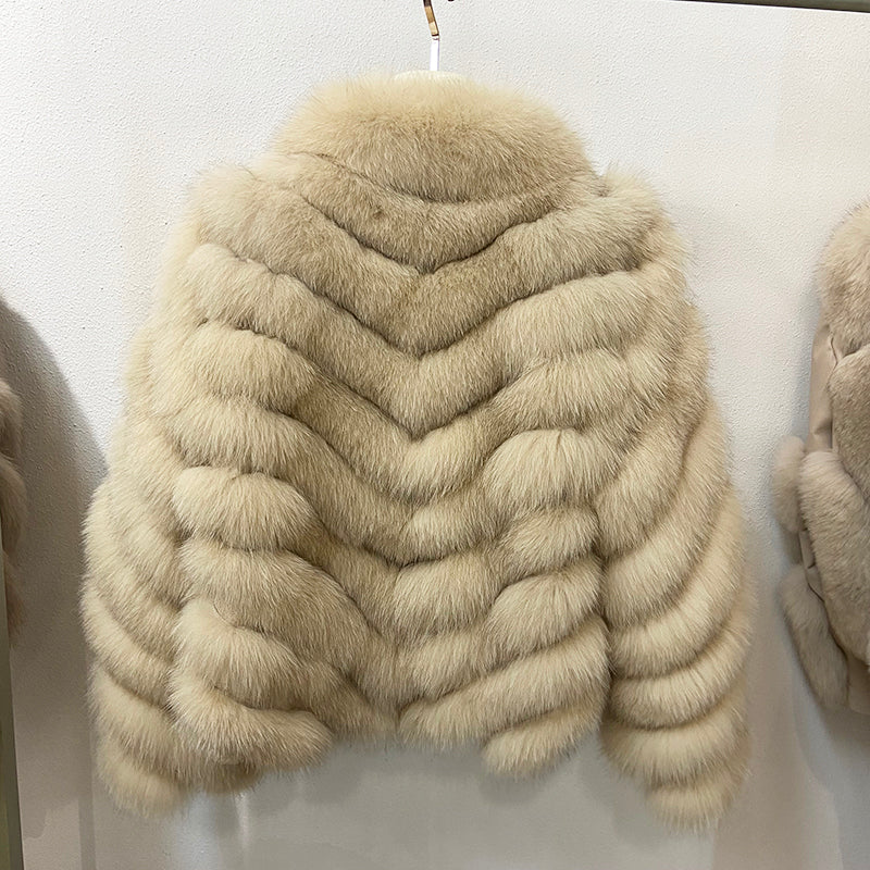 Pattern Fur Turn-Down Collar Coats