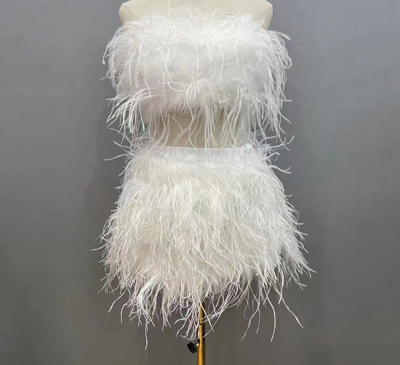 Ostrich Feather Crop Top & Skirts